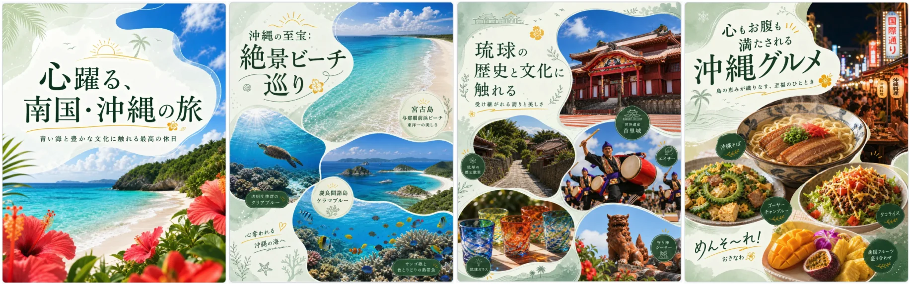 図解モードで生成したフィード投稿サンプル（沖縄の観光案内）