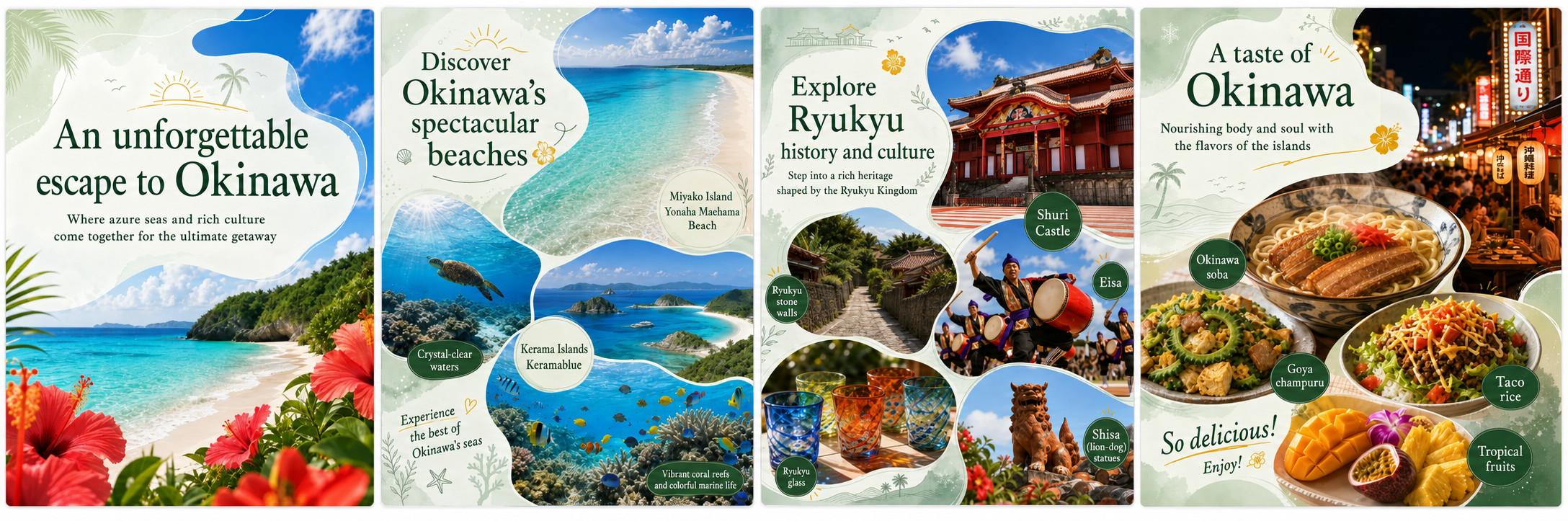 A feed post sample generated in Diagram mode (a tourist guide to Okinawa)