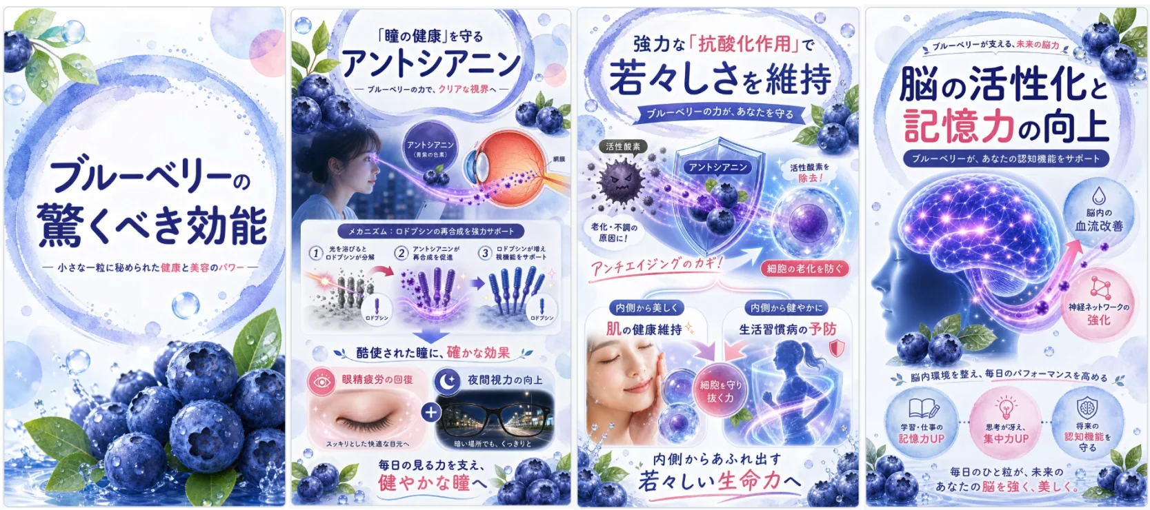 図解モードで生成した SNS 広告サンプル（ブルーベリーの効能）