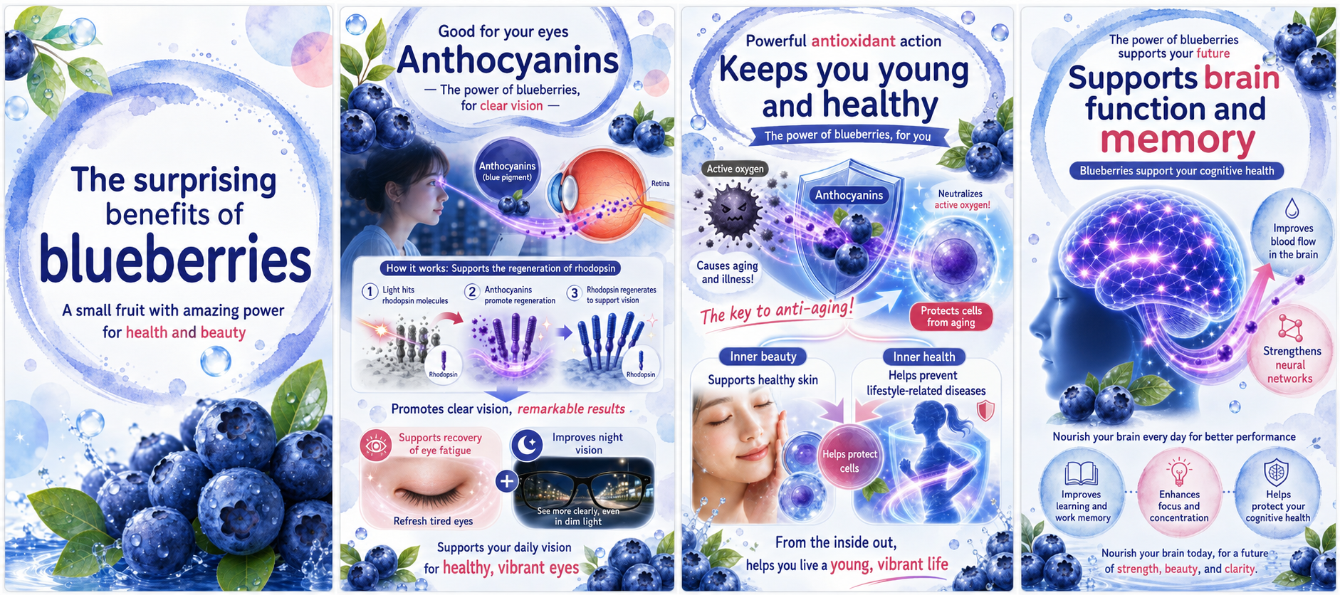 A social media ad sample generated in Diagram mode (the health benefits of blueberries)