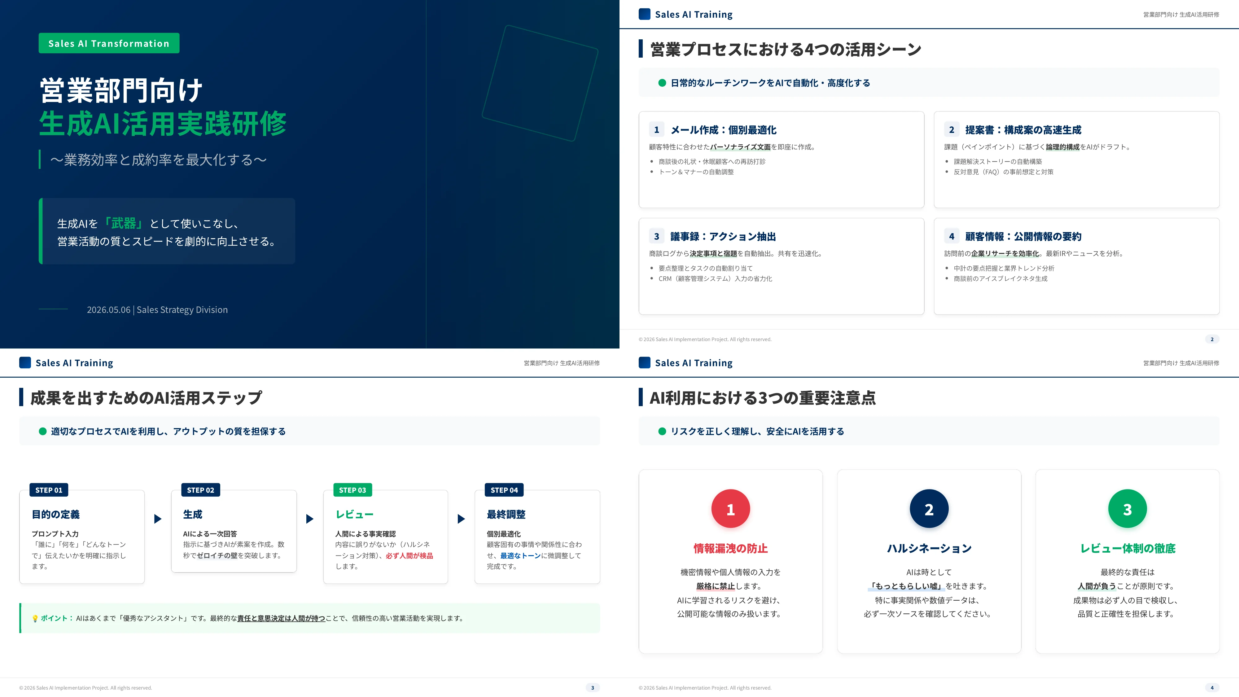 高速モードで生成した研修資料サンプル（営業部門向け生成AI活用研修）