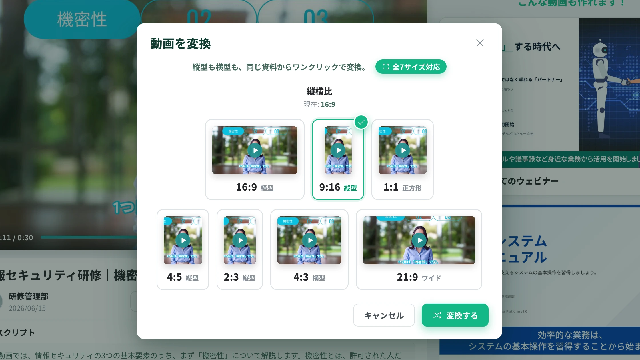 NoLang で動画の縦横比を変換する画面