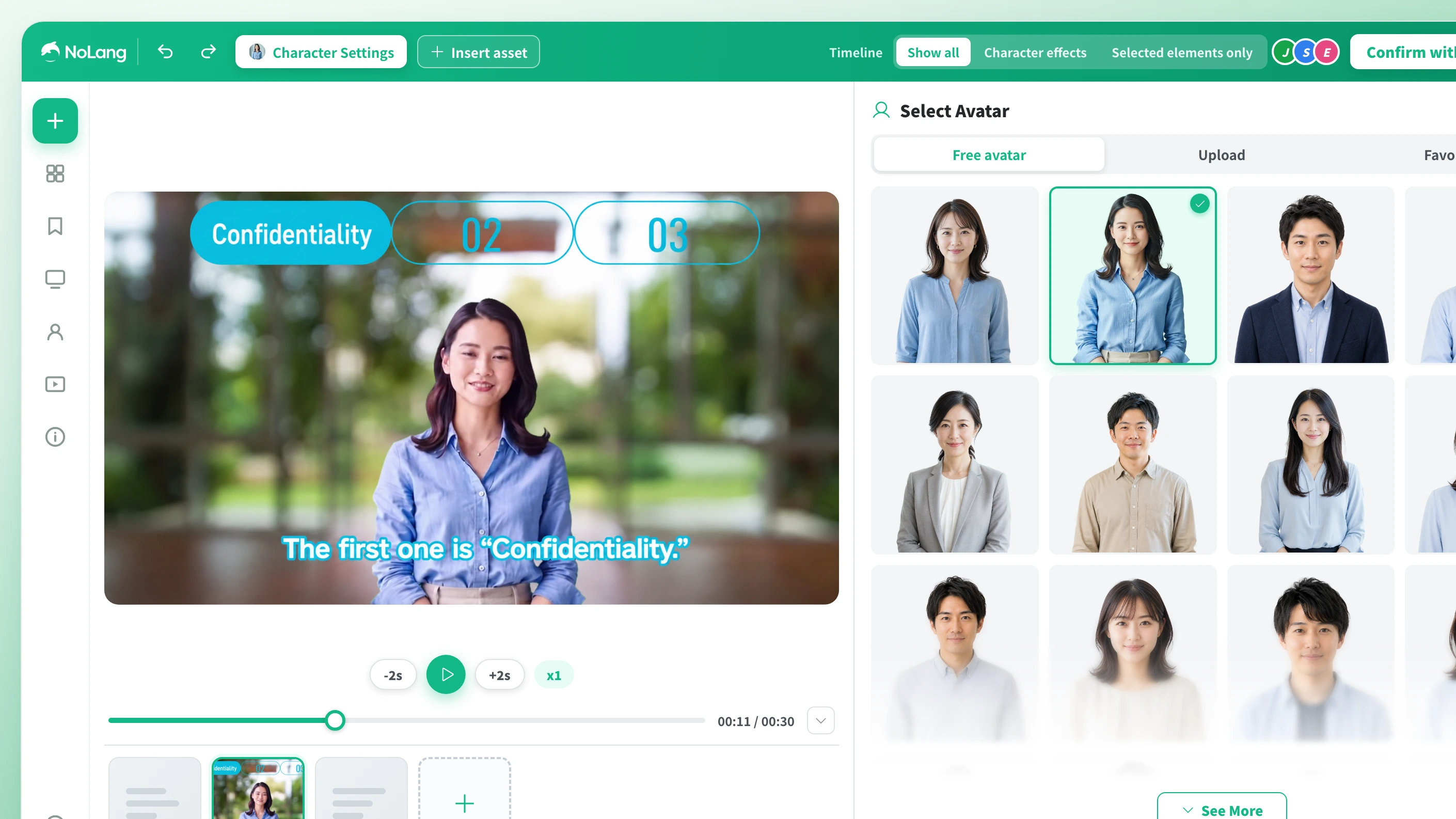 Selecting an AI avatar in NoLang