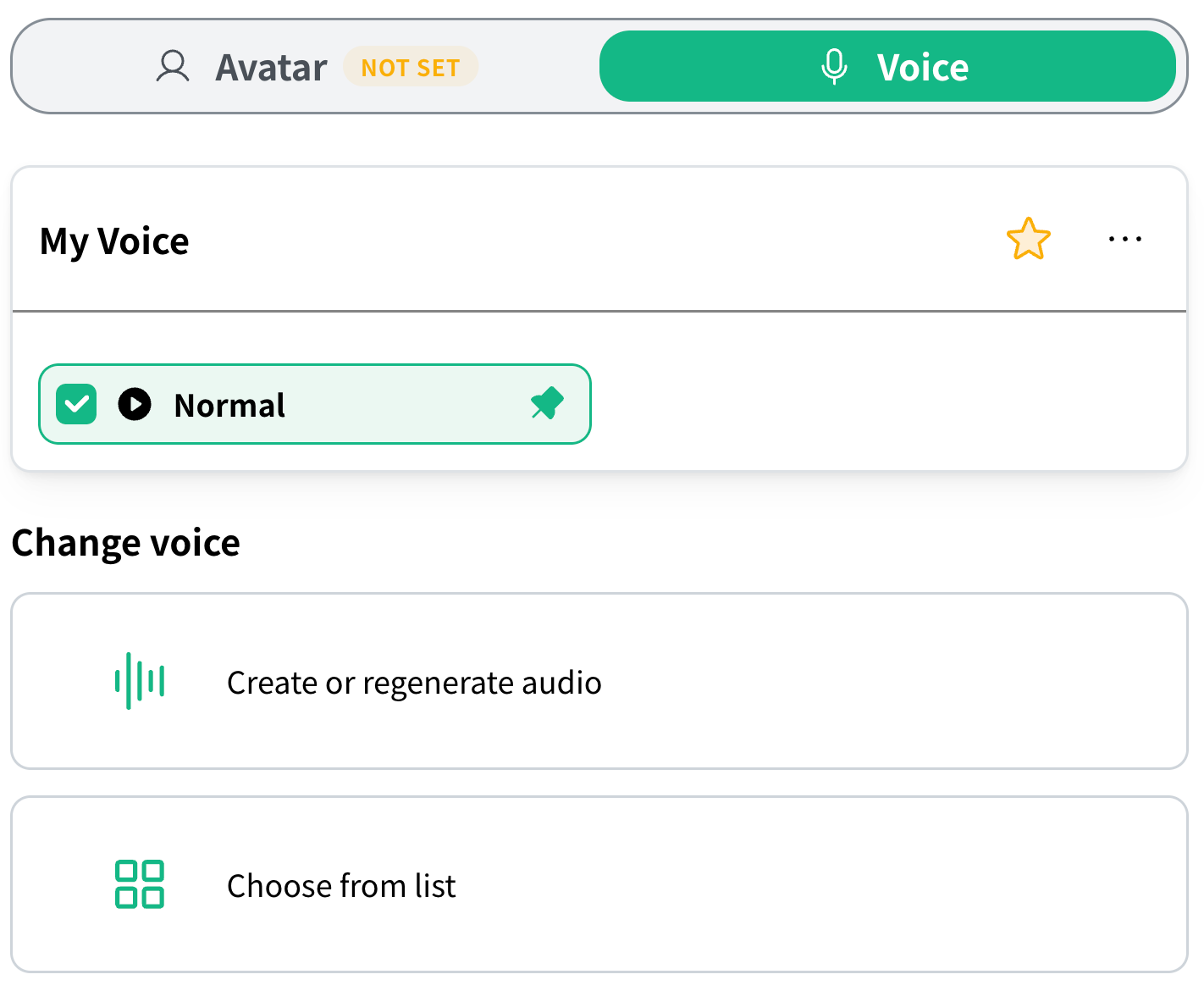 The created voice selected in the voice settings