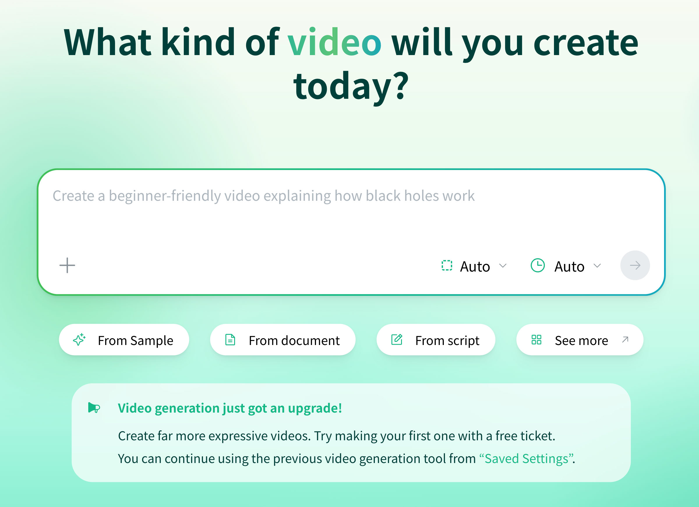 The NoLang Home screen, where you start generating by entering the video you want in the input field in the center
