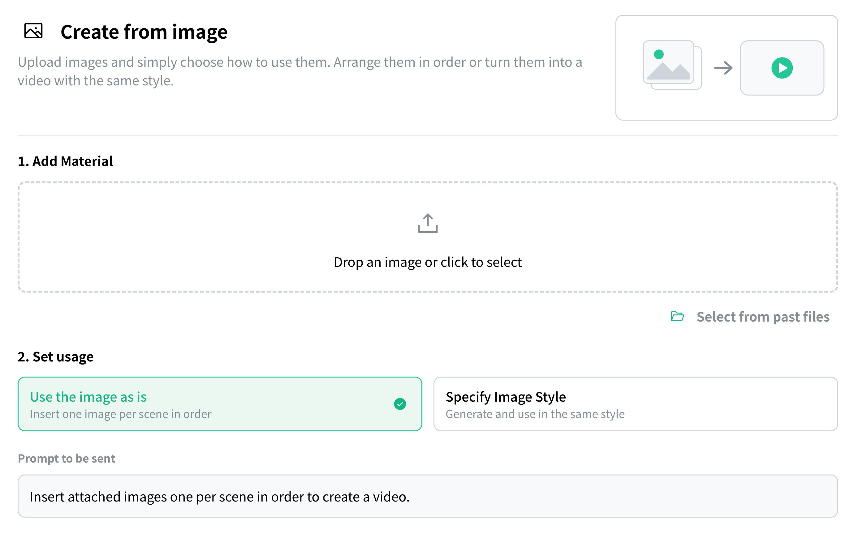 The "Create from image" screen. Choose whether to use the image as is or to specify an image style