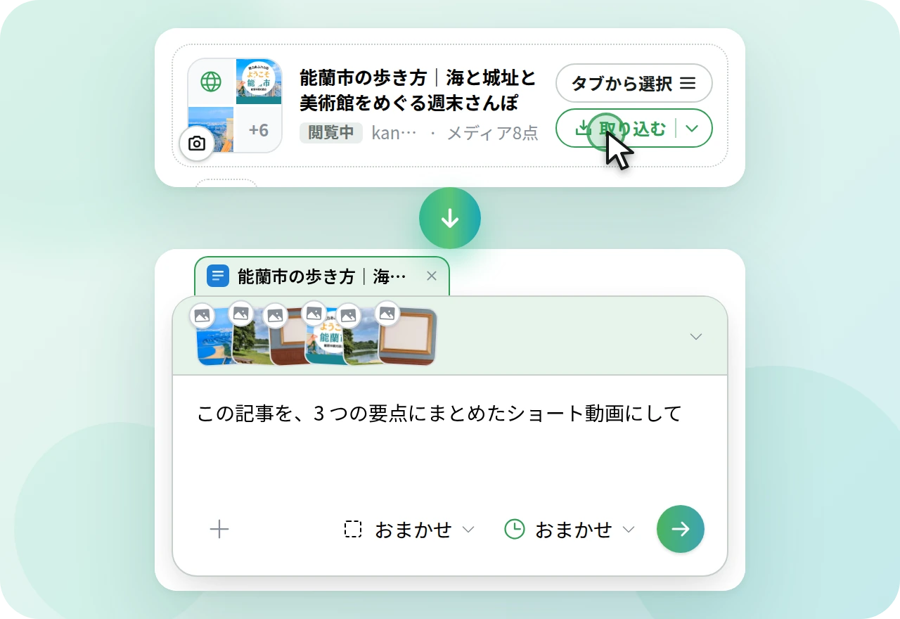 「取り込む」を押すと、ページの本文と写真 6 枚が入力欄に入る
