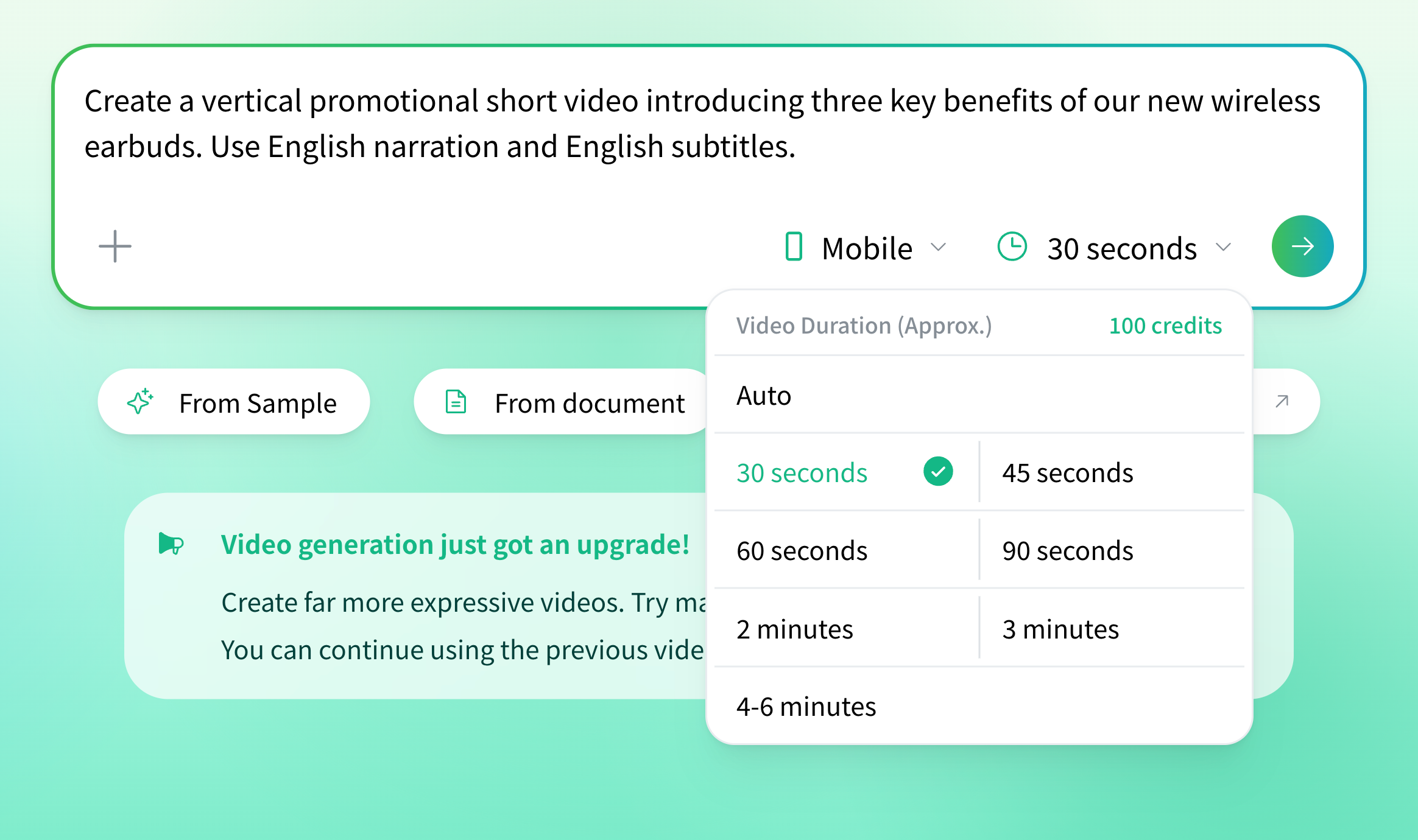 The video length menu and the submit button