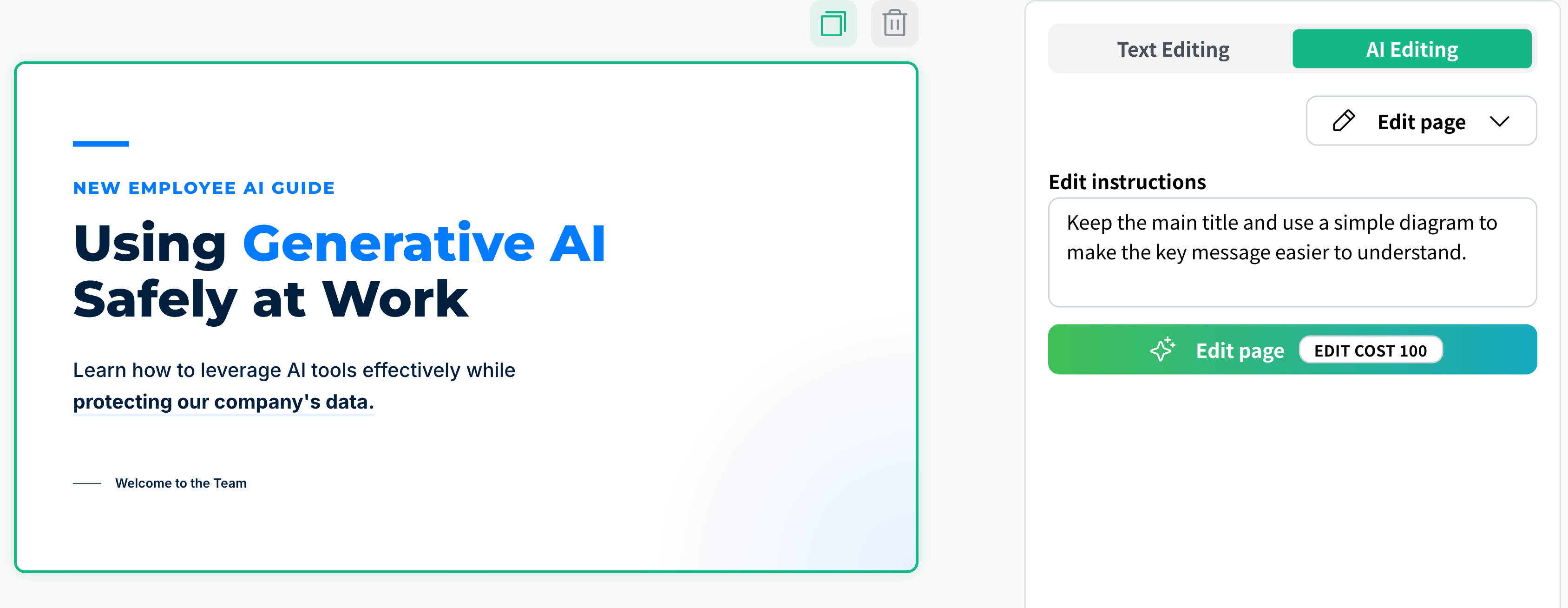 Describe the changes you want to make to the page with AI editing