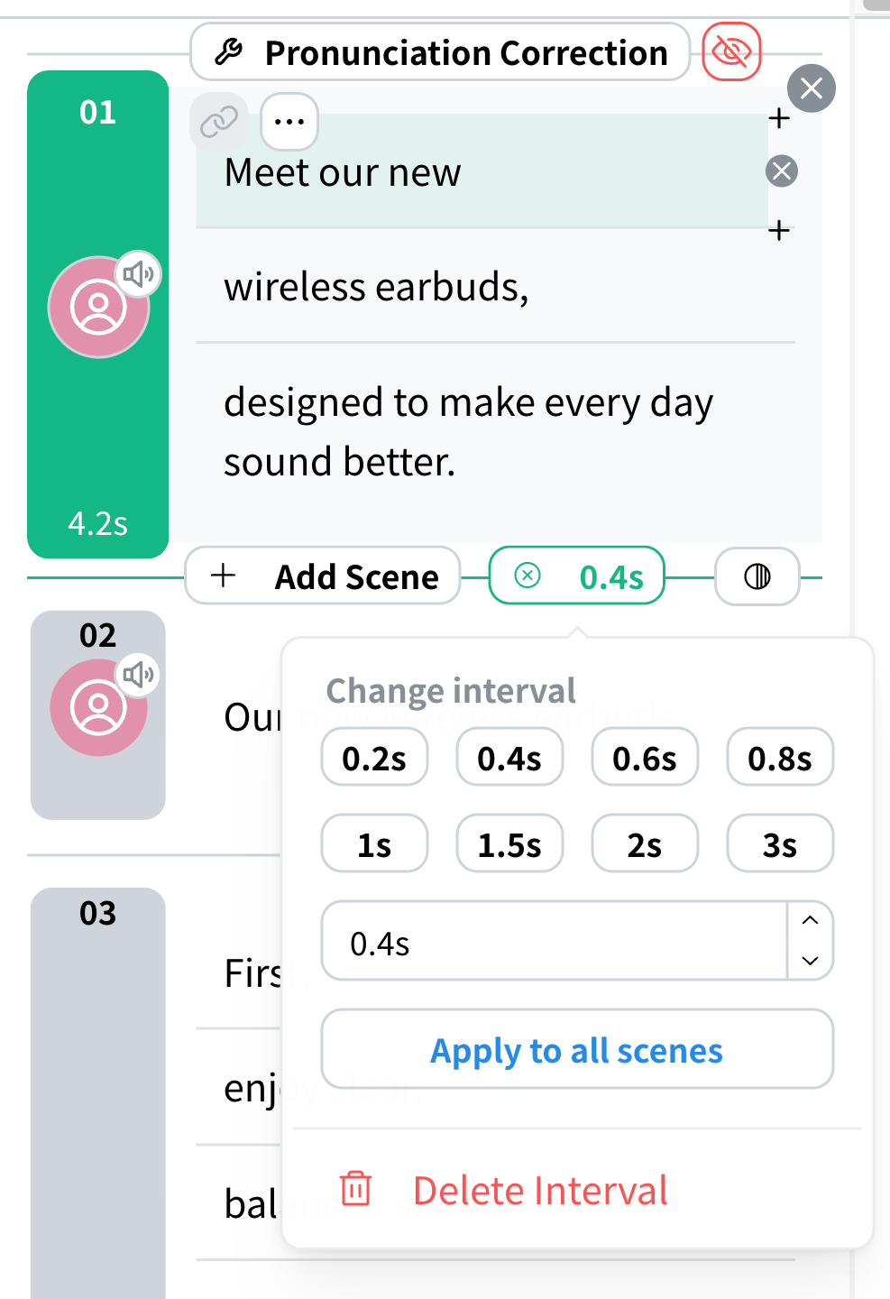 Set an interval using the button at the scene boundary