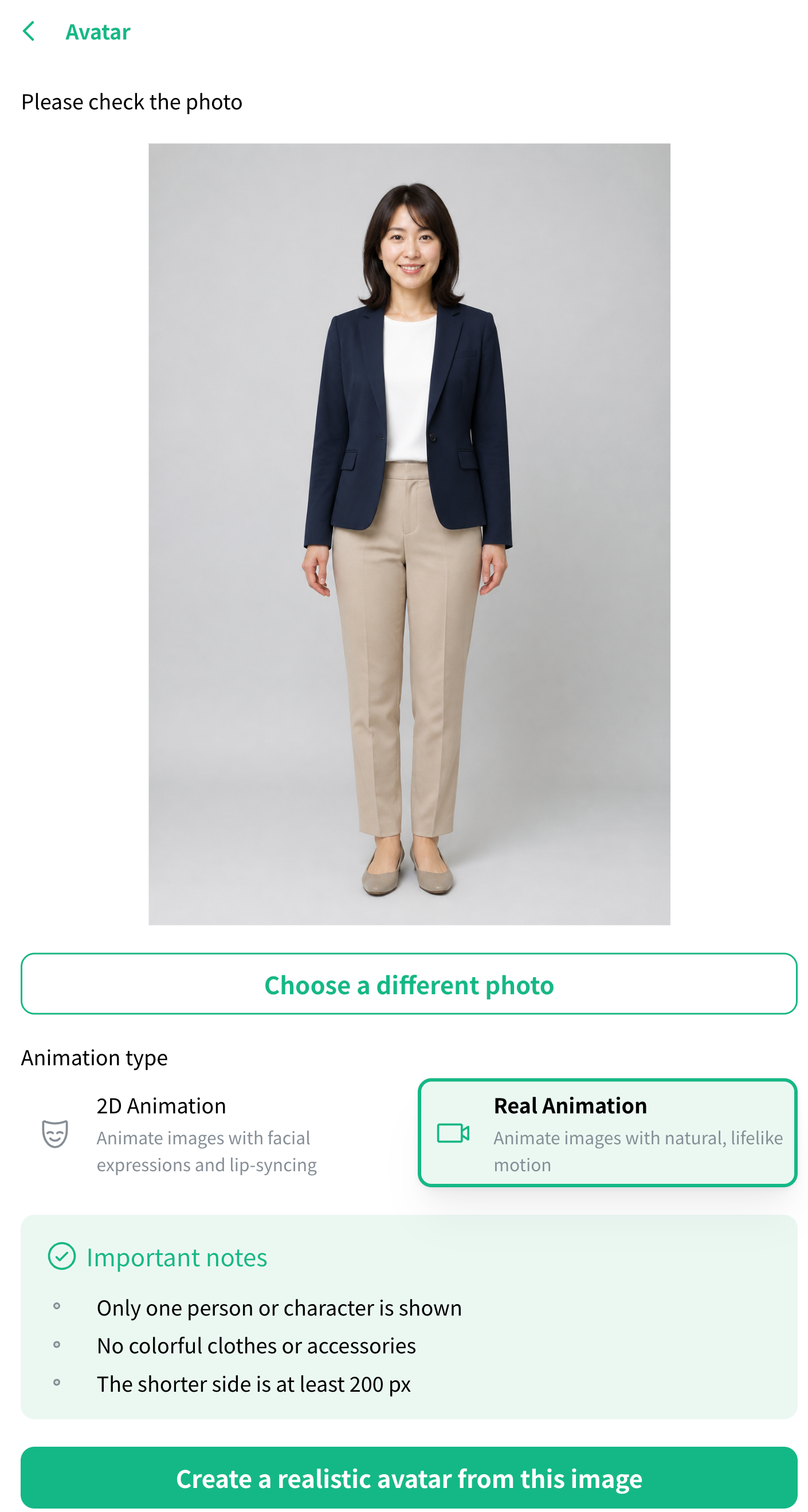 Review the image and create a real avatar