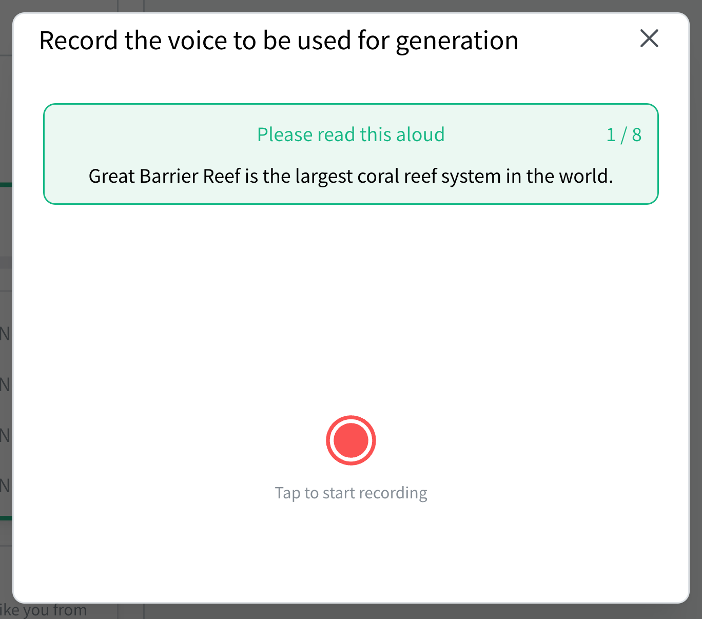 Recording start screen