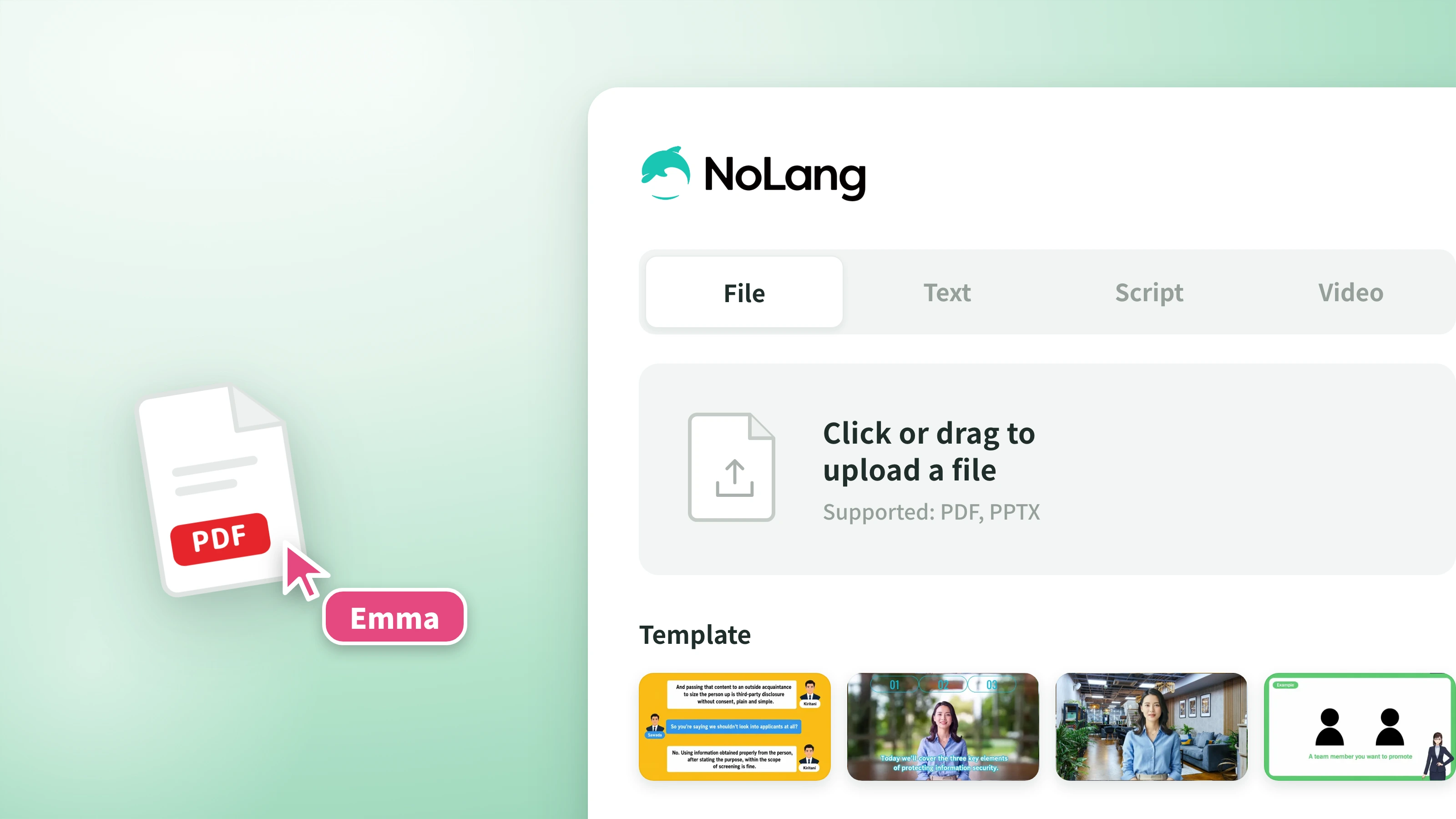 The screen for uploading a document