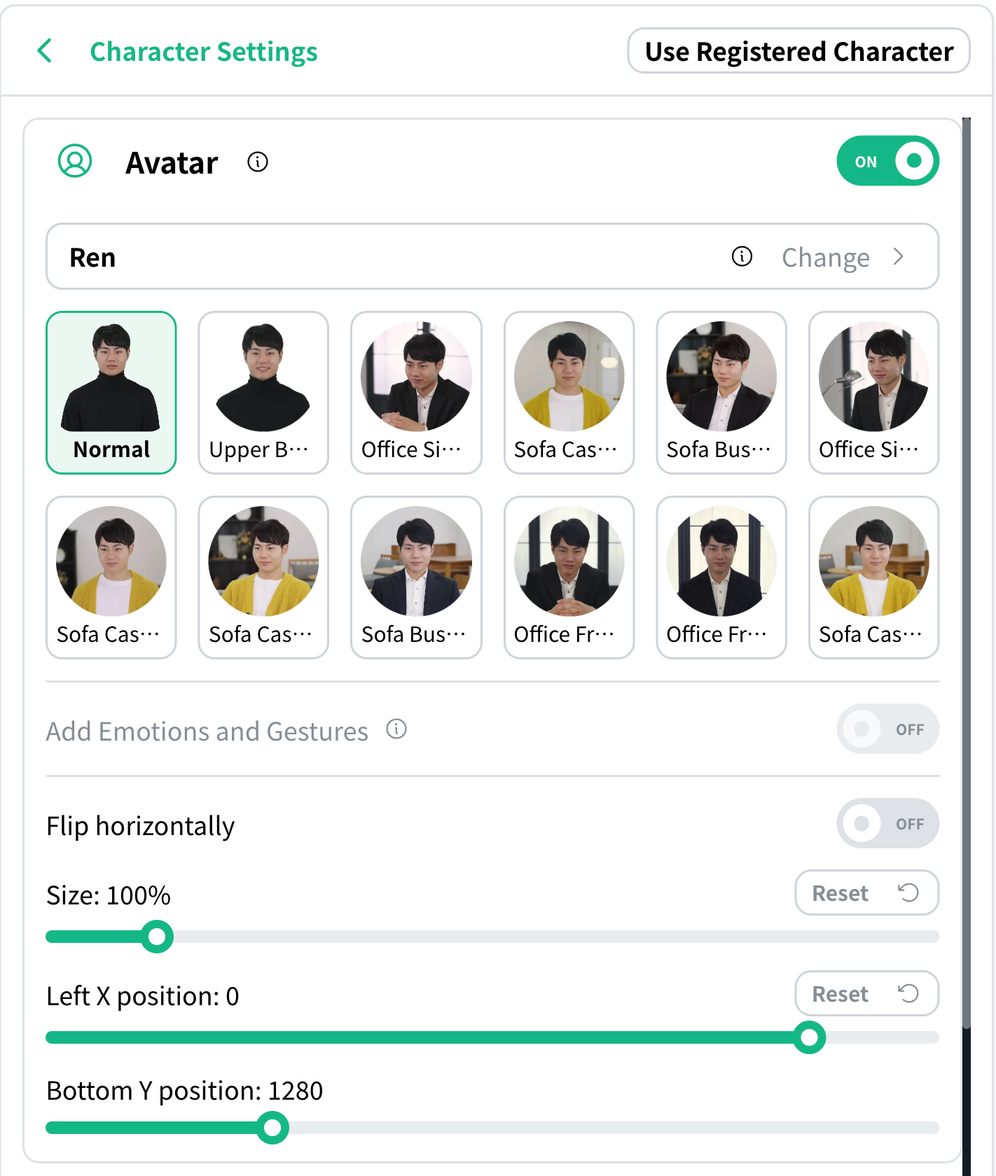 Enable and select an avatar