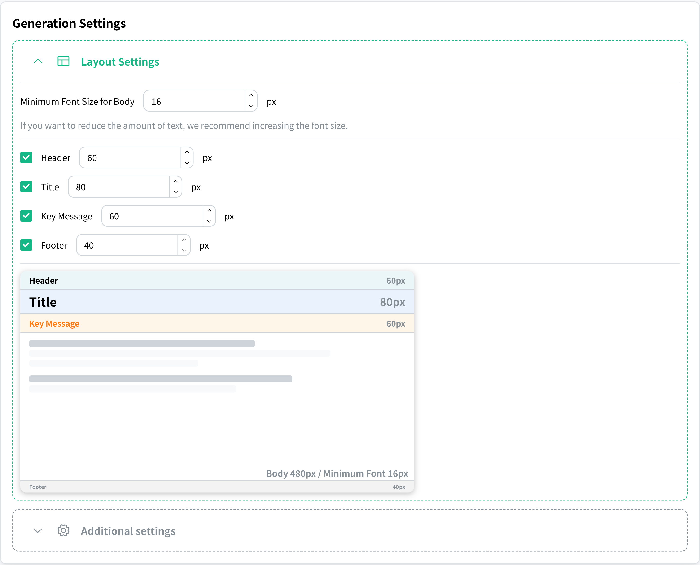 Set the font size and layout