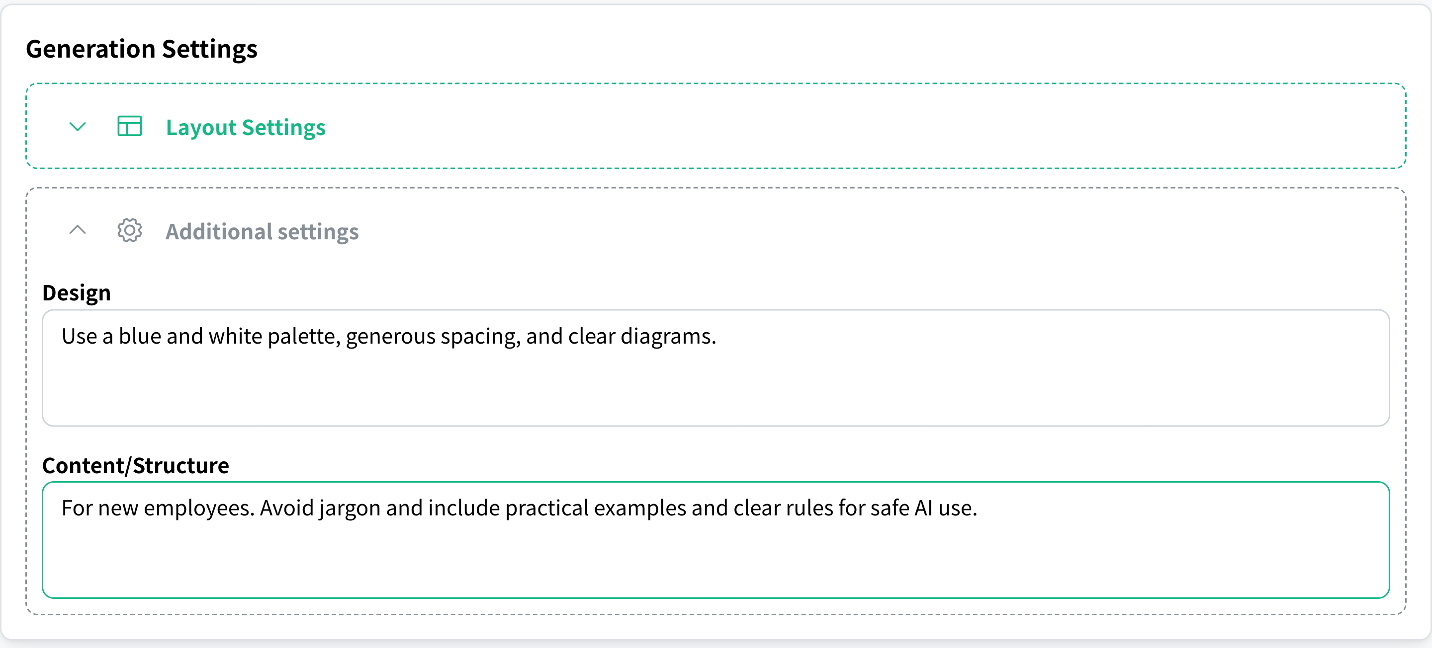 Additional instructions for design and structure