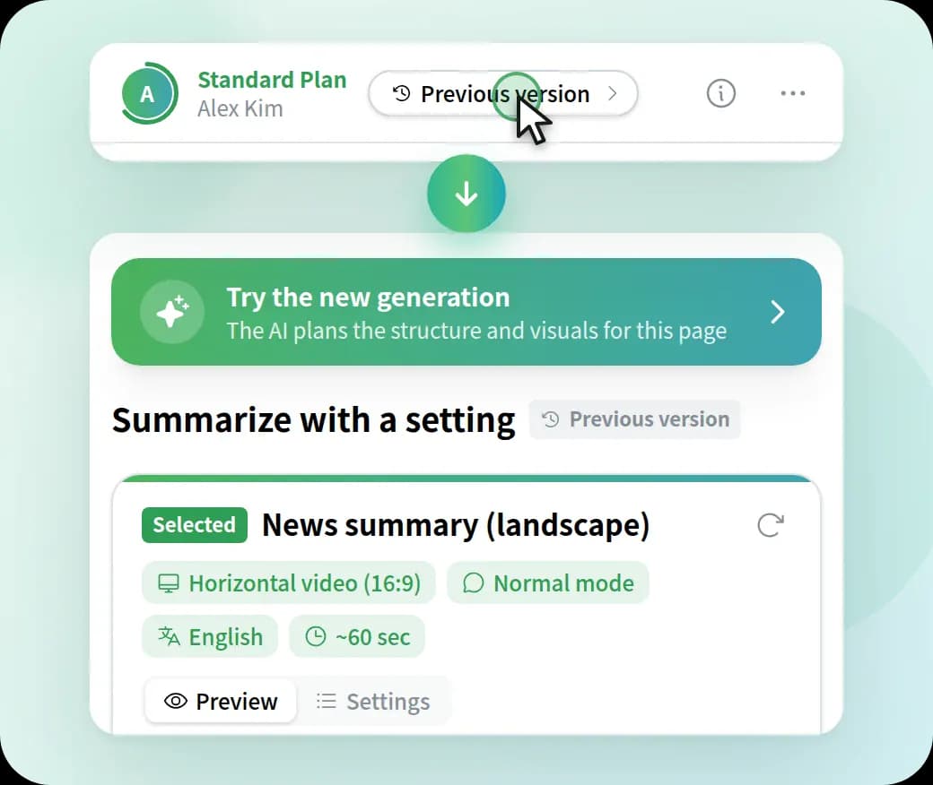 Click “Previous Version” in the header to switch to the video settings screen