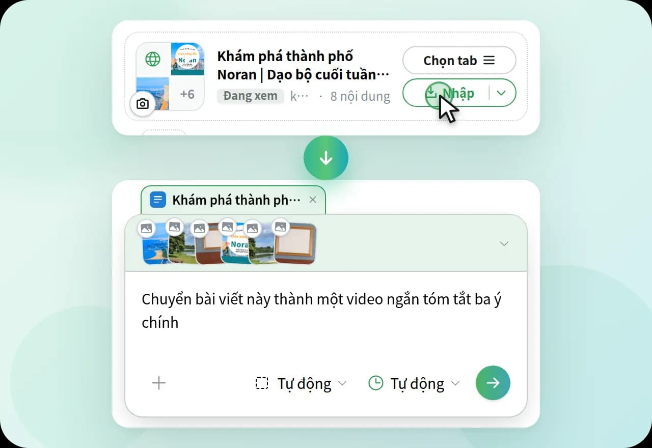 Nhấp vào “Nhập” để thêm nội dung văn bản của trang và 6 hình ảnh vào trường nhập liệu