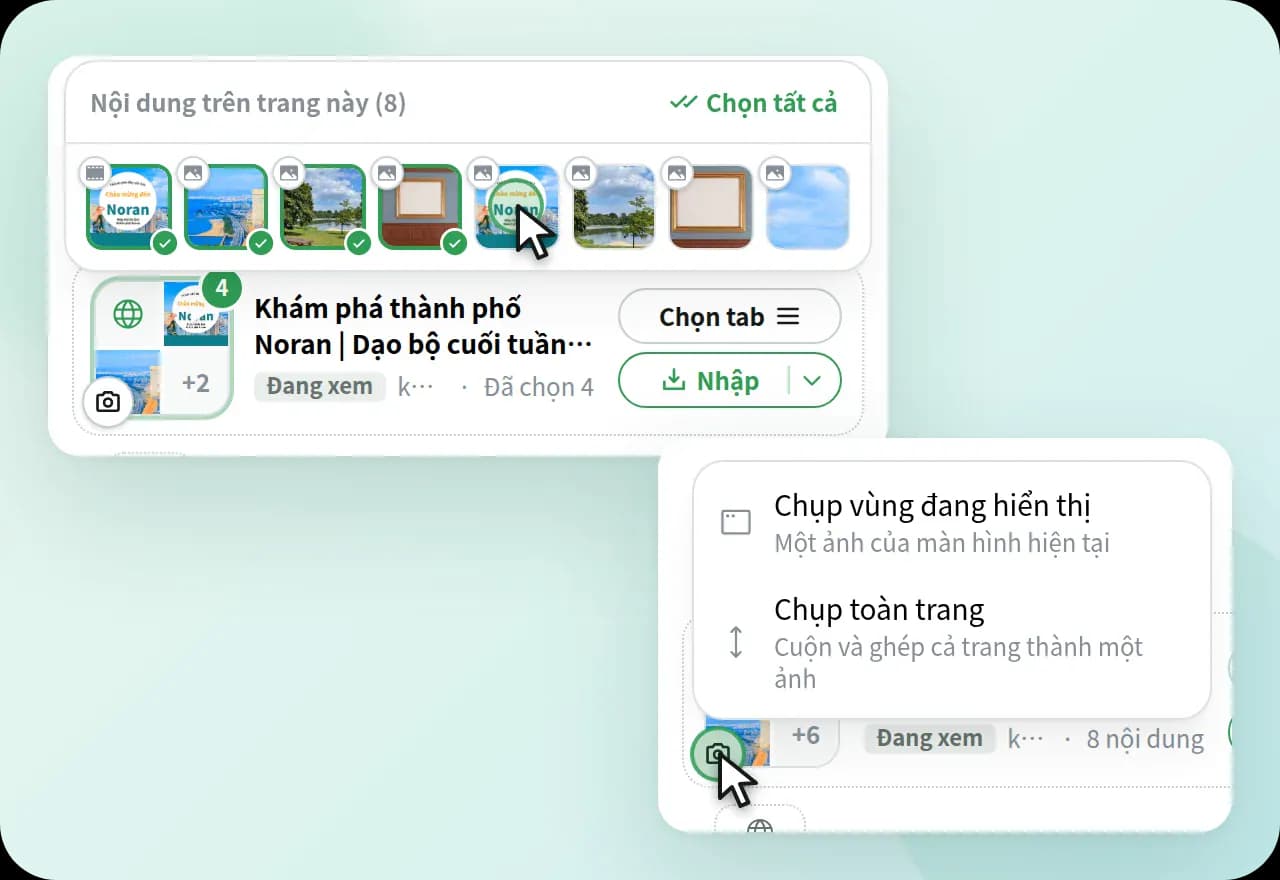 Menu để xem hình ảnh trên trang và chọn cách chụp ảnh màn hình